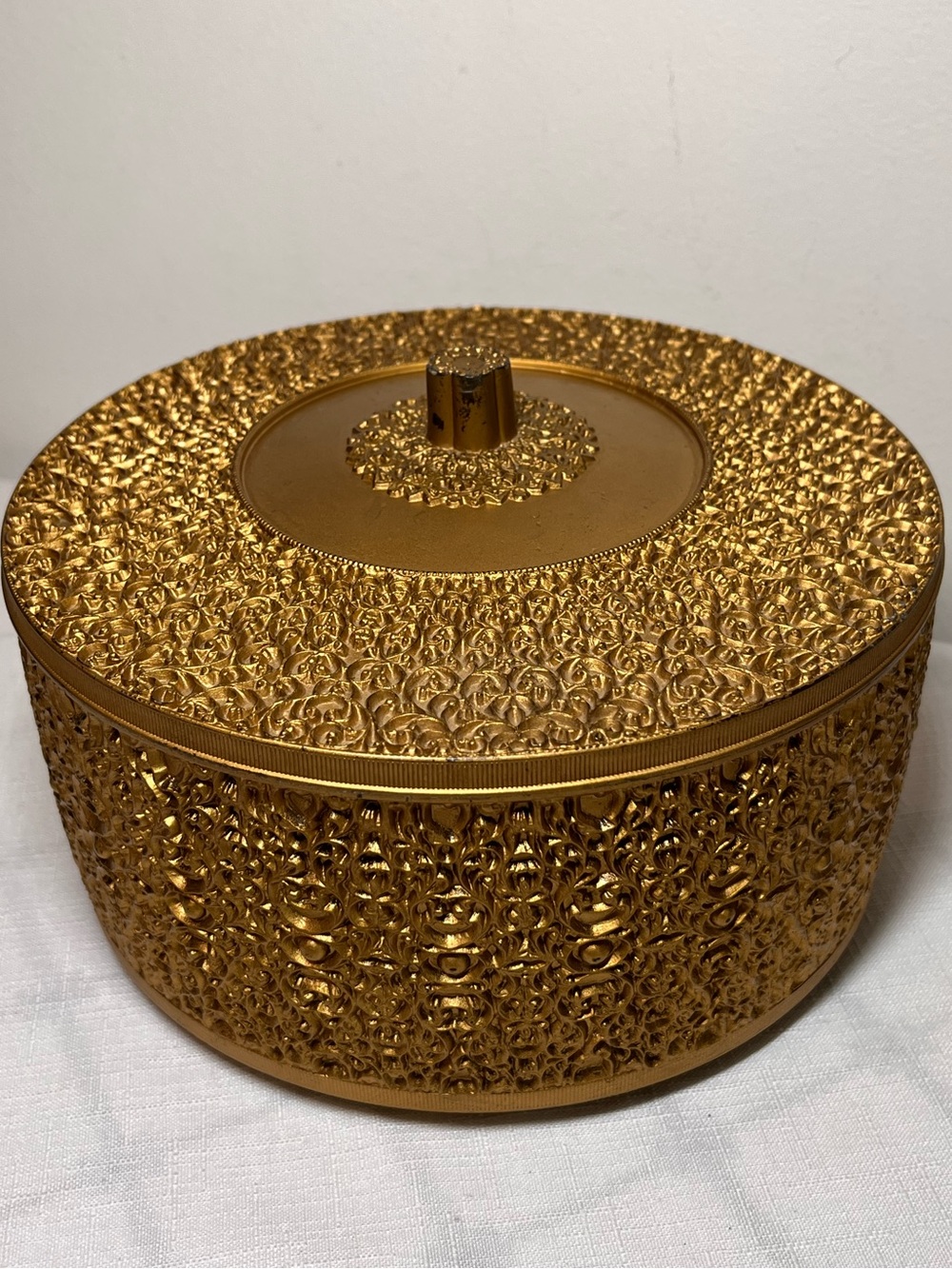 Ornate Gold Decorative Round Trinket Box